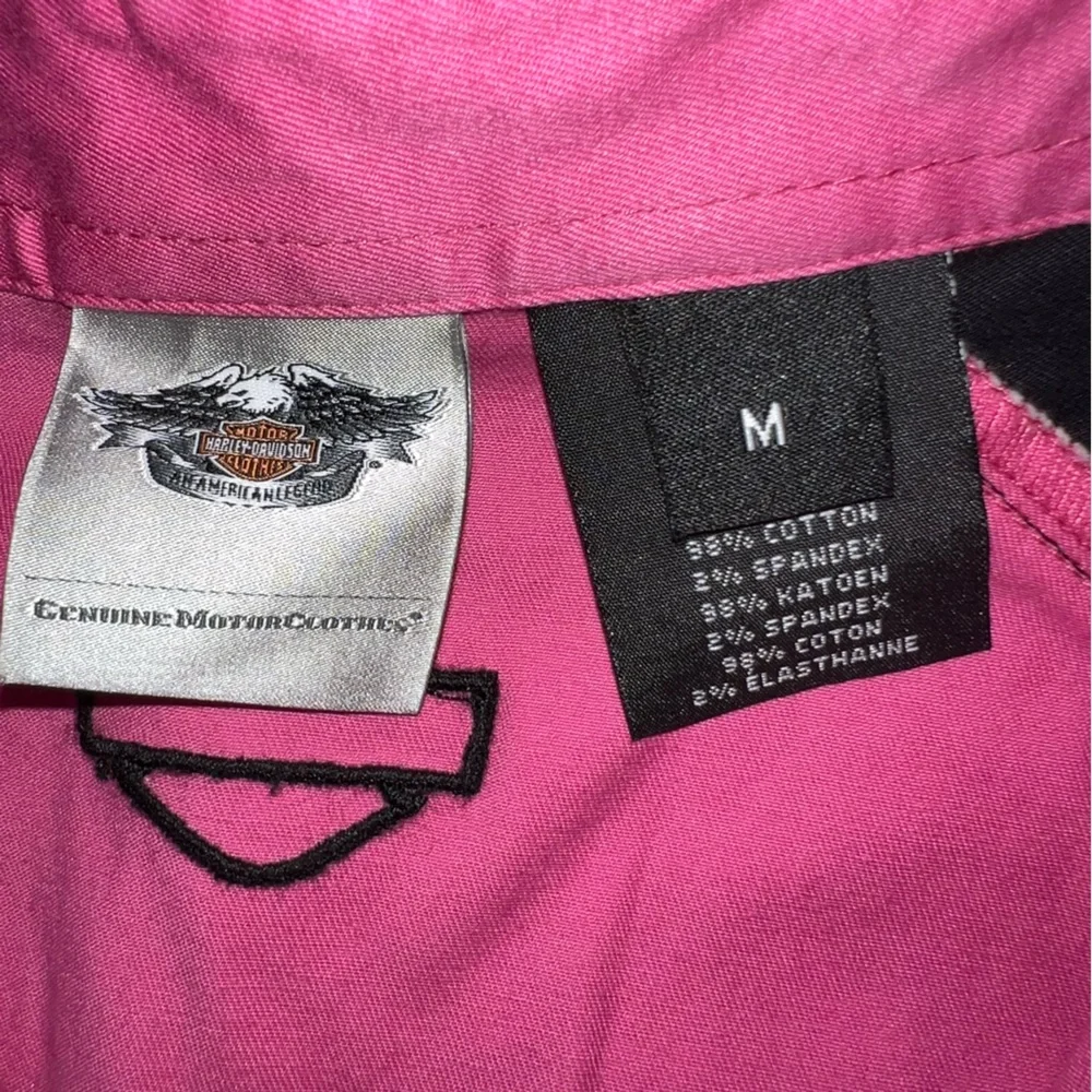 Harley-Davidson Women’s Pink Black Zip Front Mechanic Garage Shirt Size Medium - Picture 4 of 11